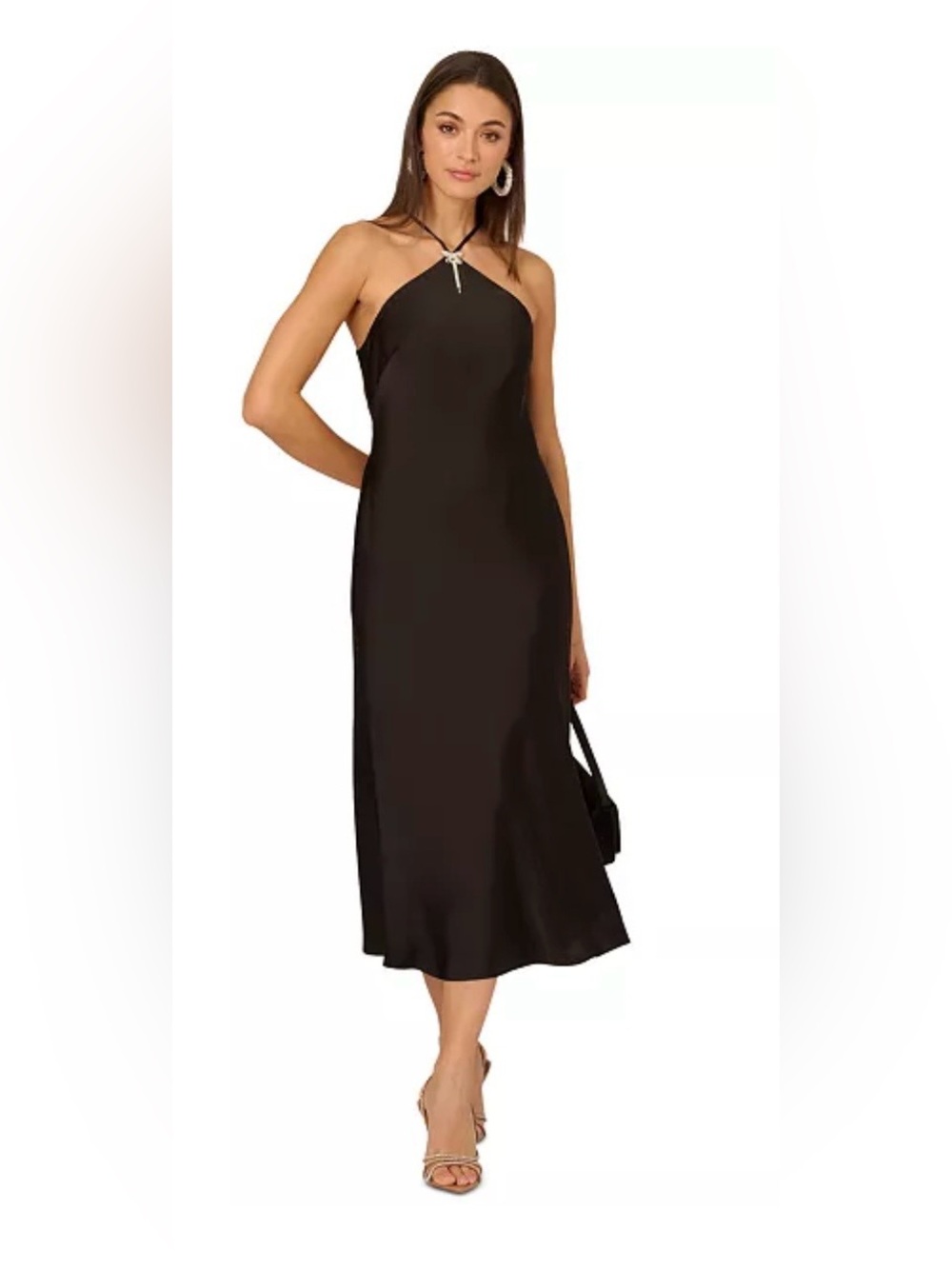 NWT Size 8 Adrianna Papell Stretch Satin Halter Dress with Crystal Butterfly